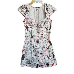 Miaou Gigi XS Newspaper Print Receipt Mini Dress Denim Corset